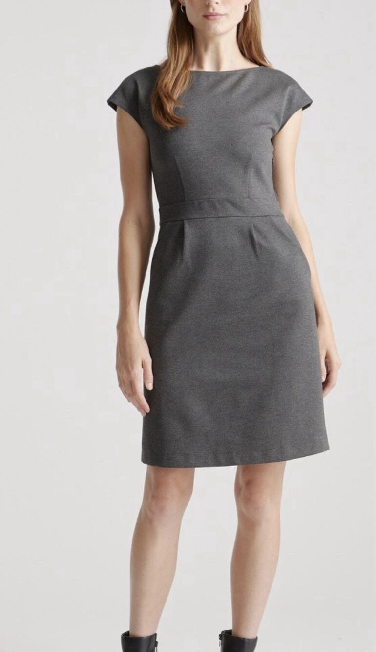 Quince Sheath Dress Womens work Charcoal Ultra-Stretch Ponte Cap M A011038